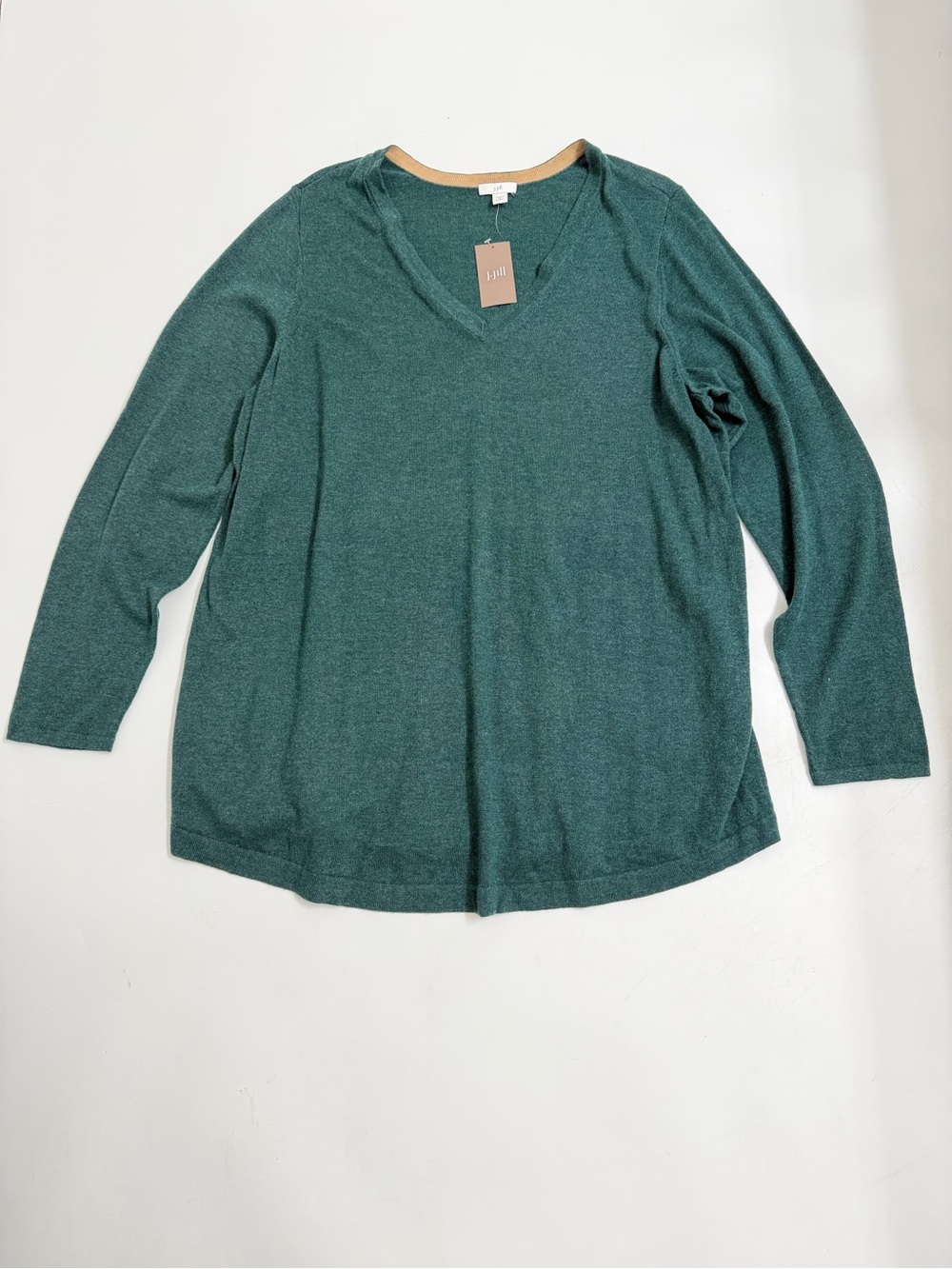 NWT J. Jill Forest Green Soft Knit V-Neck Sweater 2X Relaxed Fit
